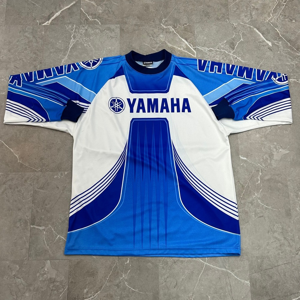 Vintage Yamaha Motocross Jersey Mens Large BMX Dirt Bike Long Sleeve Blue